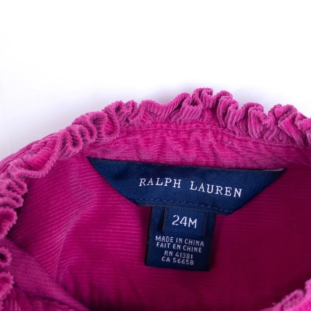 Ralph Lauren Corduroy Top Kids 24M Pink Ruffle Neck Button‎ Front Long Sleeve